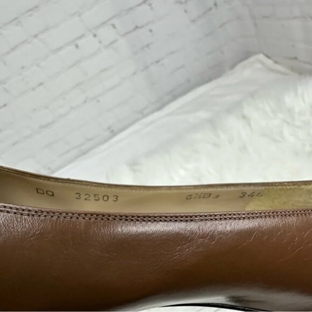 Salvatore Ferragamo Brown Leather Lizard‎ Cap Toe Pumps Block Heel 6.5 B Italy